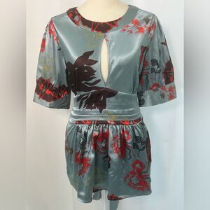 VTG Y2K BCBGMAXAZRIA Satin Floral Keyhole Blouse SIZE S
